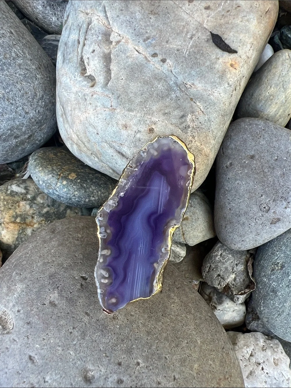 Purple Agate Statement Ring  with Gold Edge